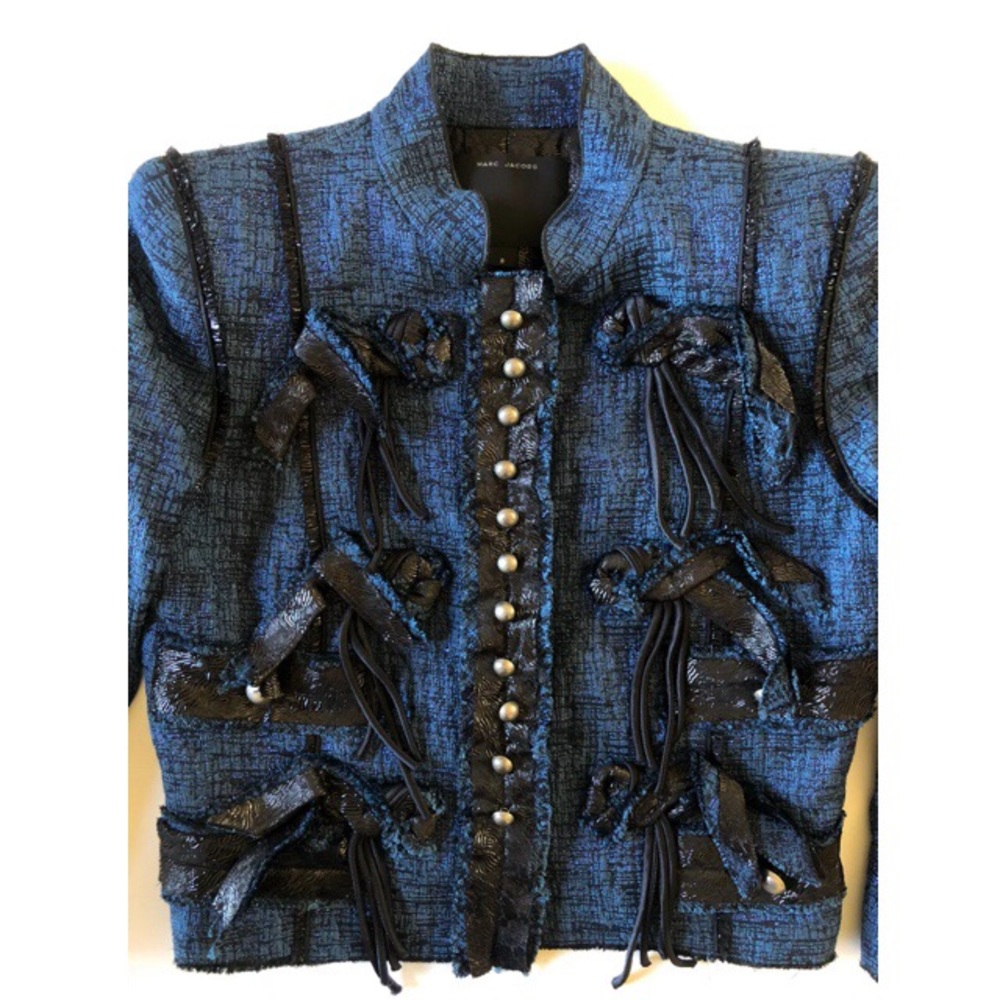 Marc Jacobs Collection Resort 2010 Metallic Blue Tweed Embellished Skirt Suit - Picture 10 of 13